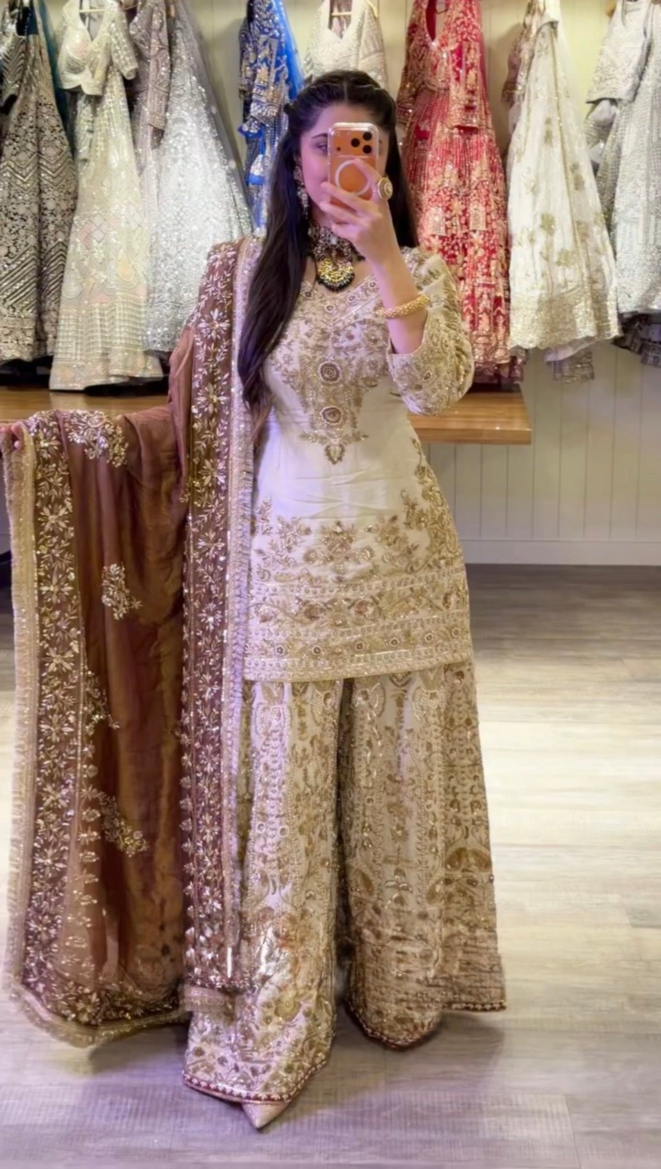 Natural Silk Embroidered Sharara Set