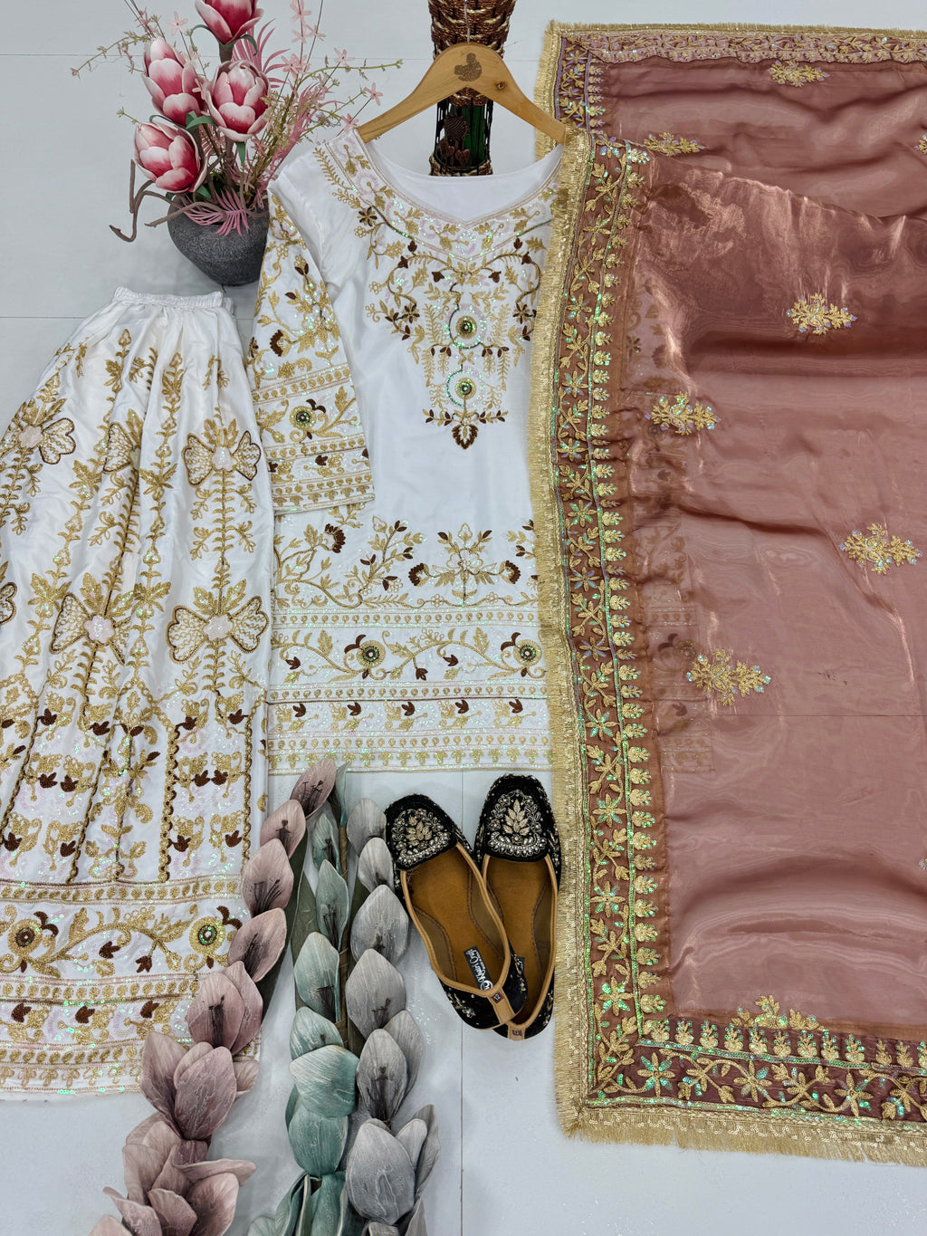 Natural Silk Embroidered Sharara Set