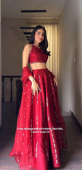 Malai Satin Silk Mirror Work Lehenga Set