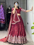 Classical Burgundy Embroidered Lehenga Set
