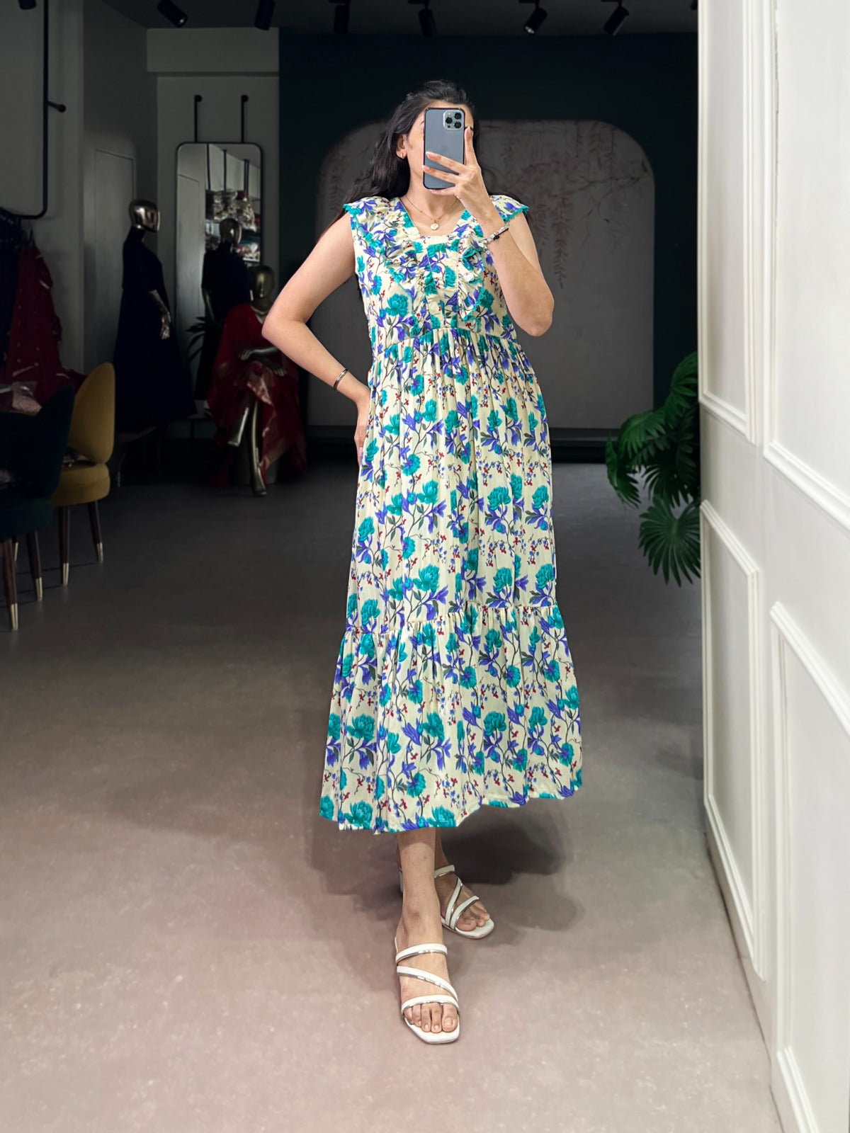 Floral Maslin Silk Ethnic Frock