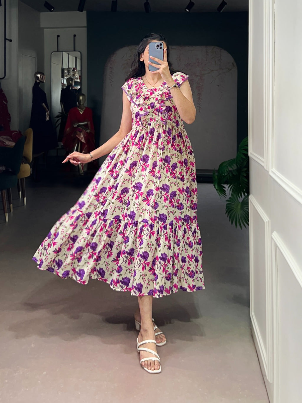 Floral Maslin Silk Ethnic Frock