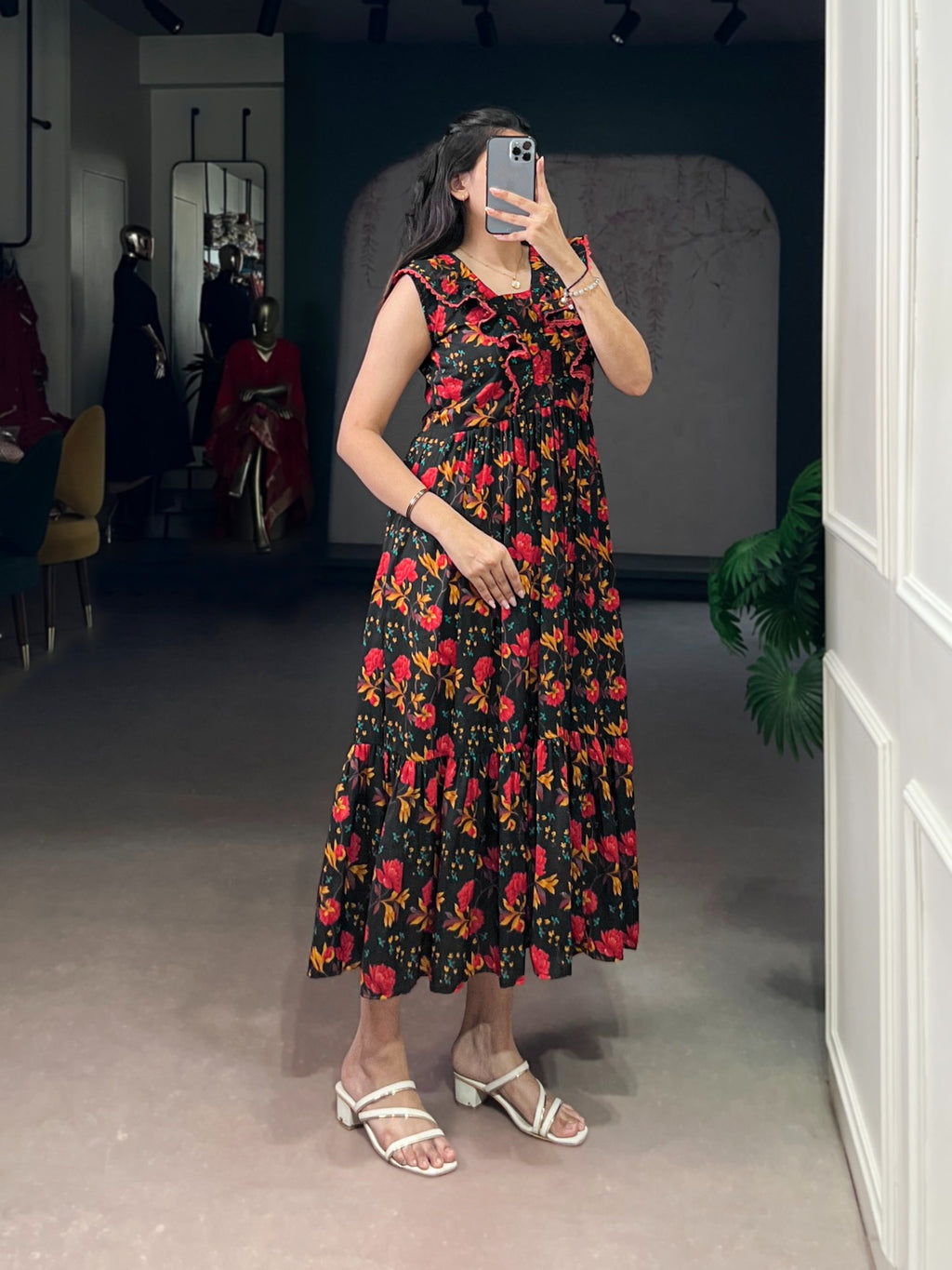 Floral Maslin Silk Ethnic Frock