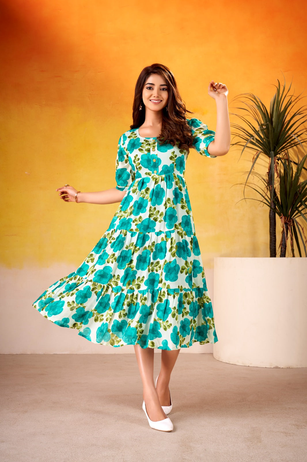 Vichitra Silk Floral Print Ethnic Frock