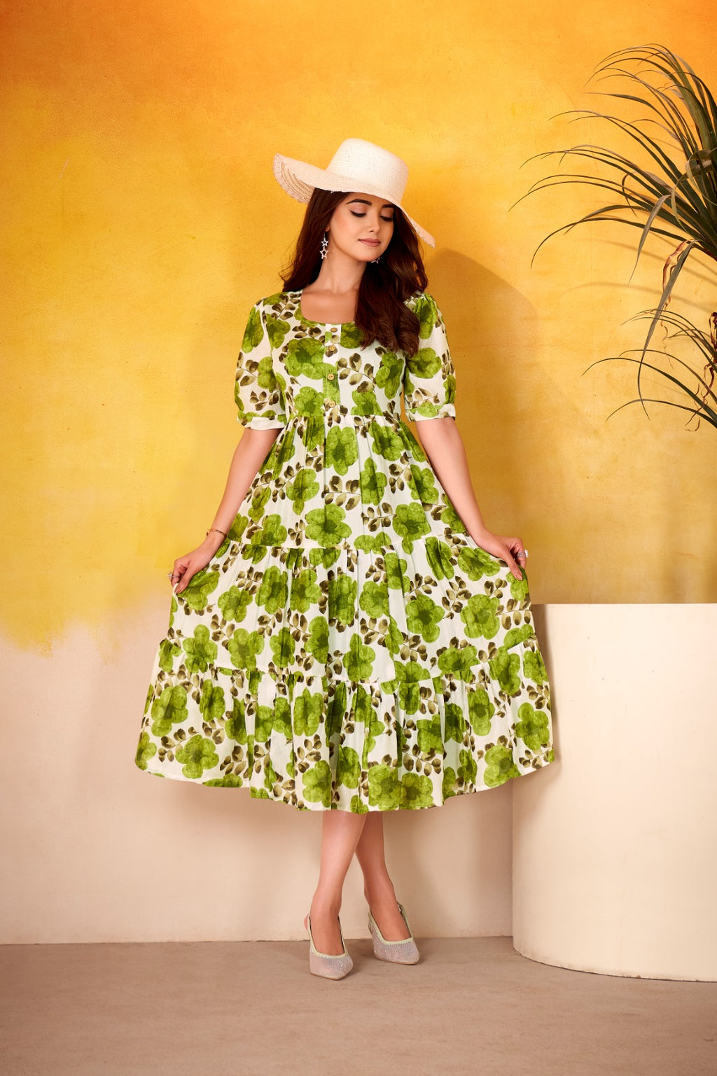 Vichitra Silk Floral Print Ethnic Frock