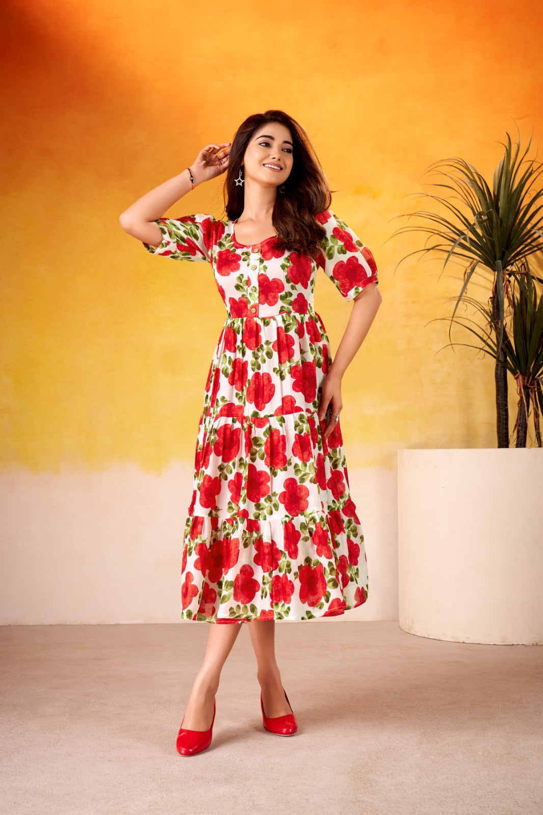 Vichitra Silk Floral Print Ethnic Frock