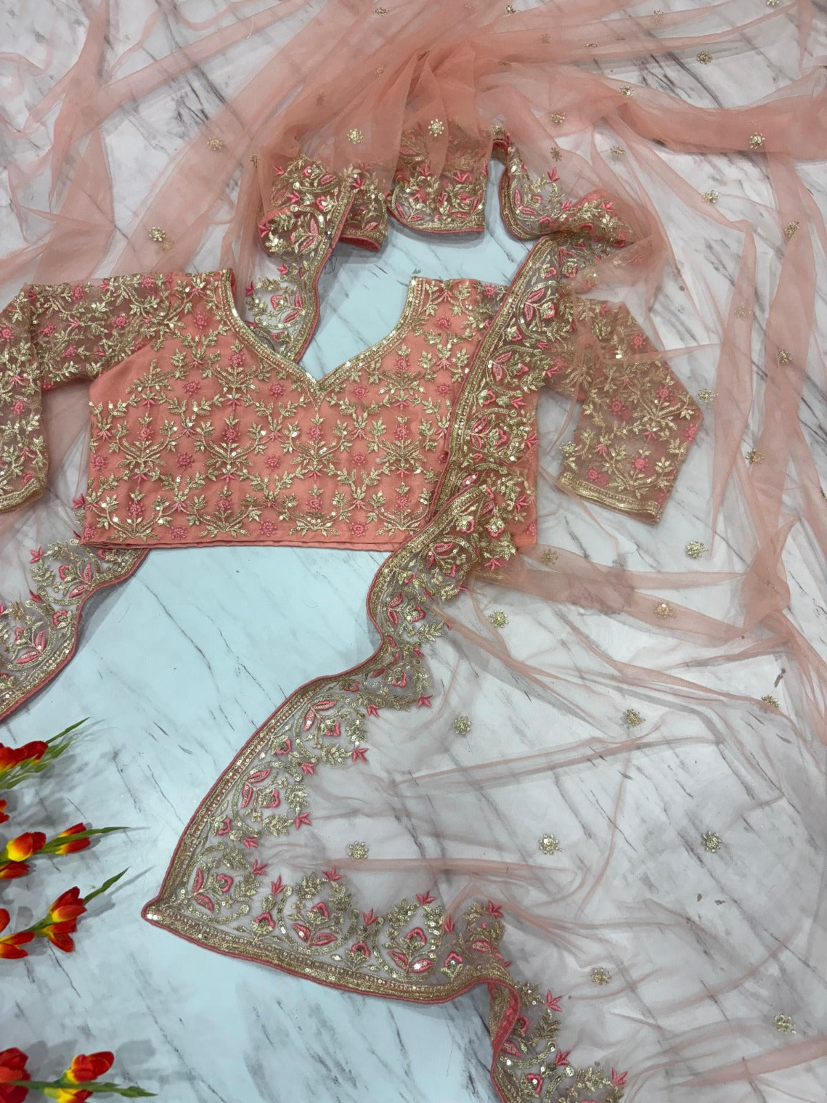 Premium Butterfly Net Embroidered Saree