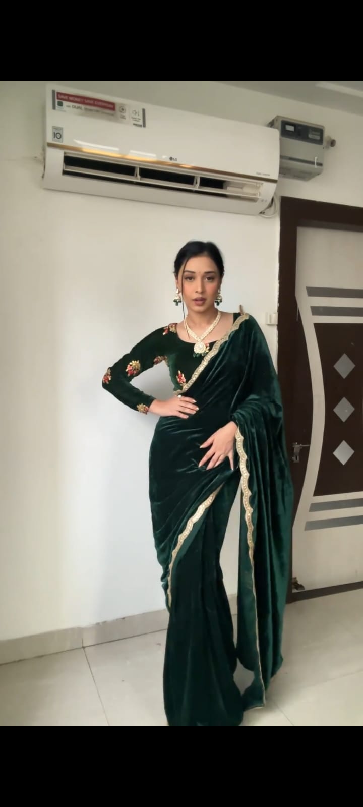 Premium Velvet Ready-to-Wear Saree Set