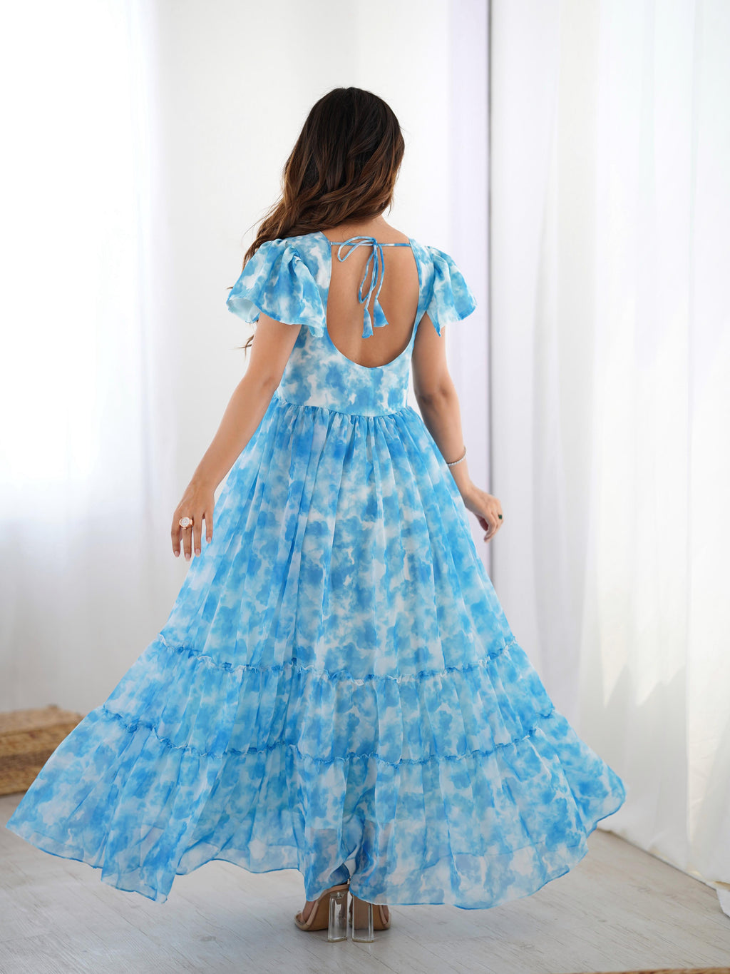 Ethereal Clouds Faux Georgette Flairy Kurti