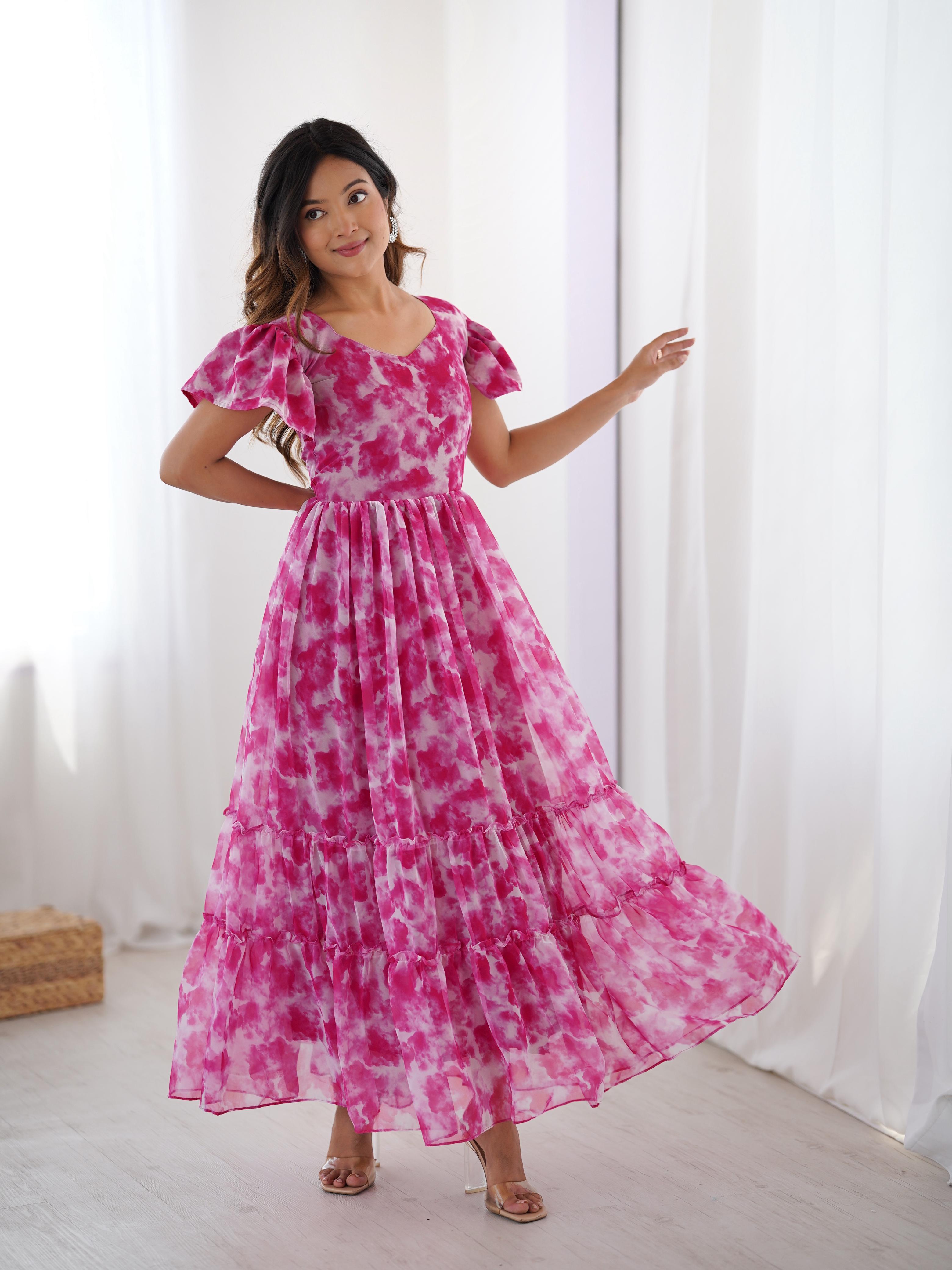 Ethereal Clouds Faux Georgette Flairy Kurti