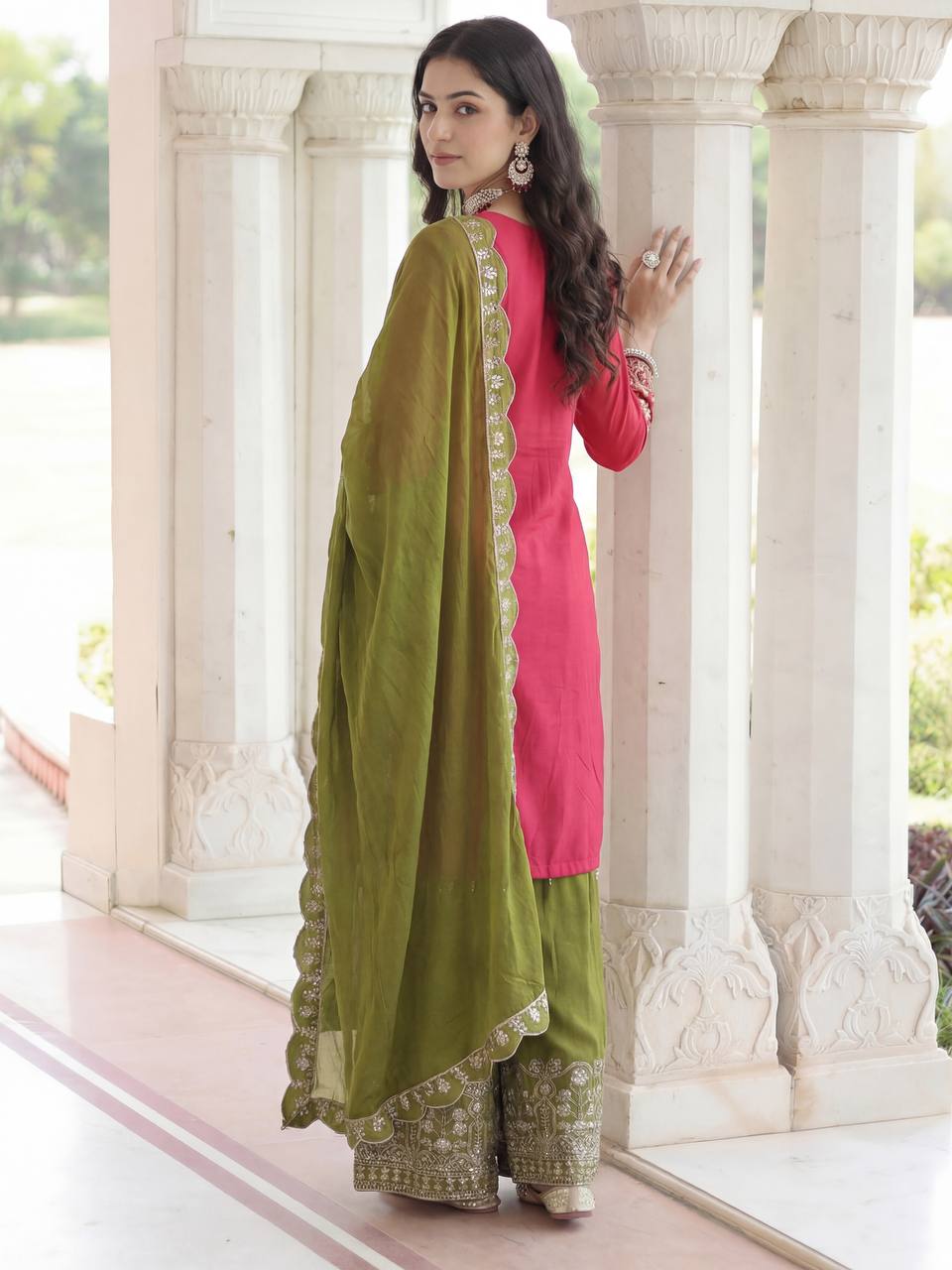 Chinon Silk Embroidered Designer Sharara Set