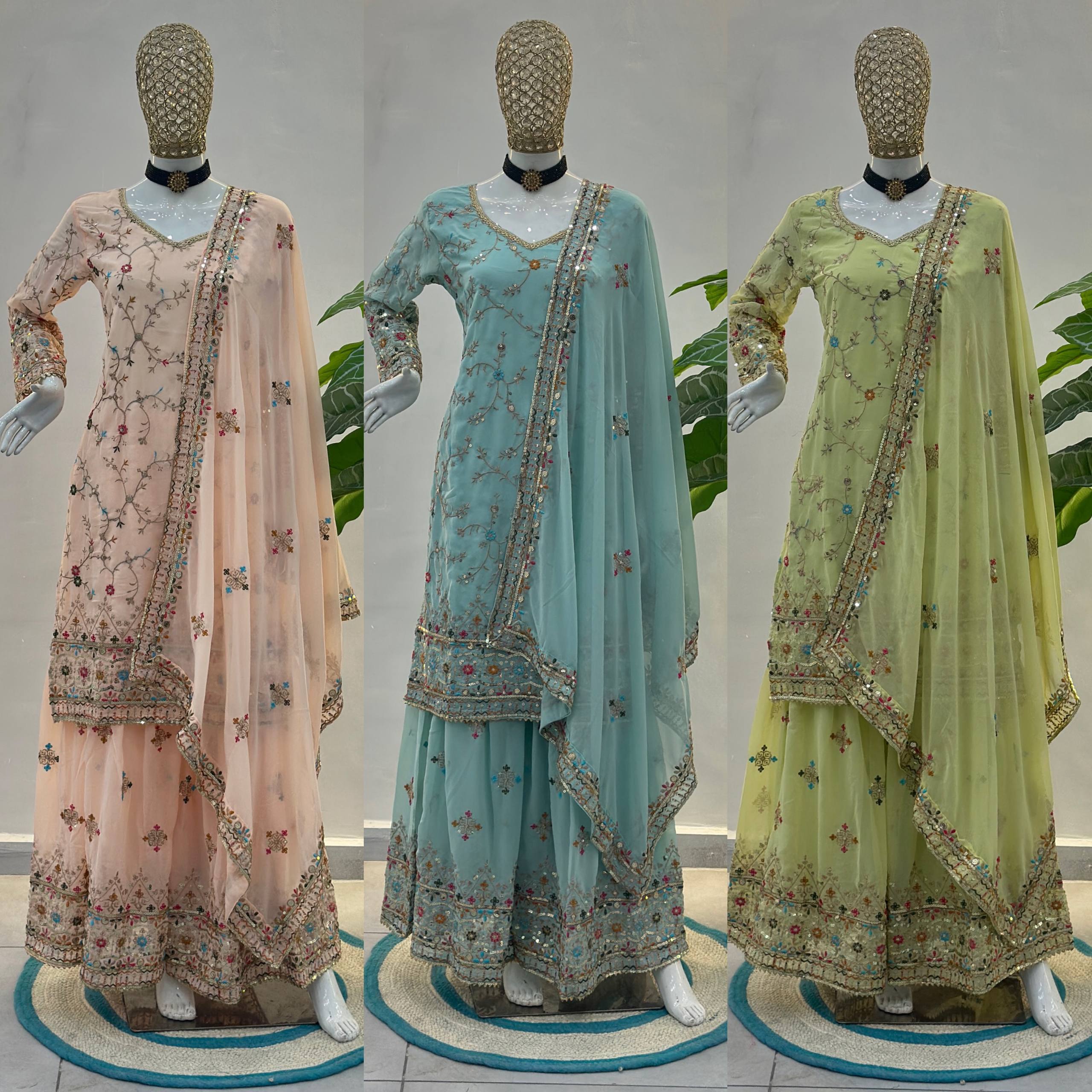 Embroidered Mint Sharara Suit with Dupatta