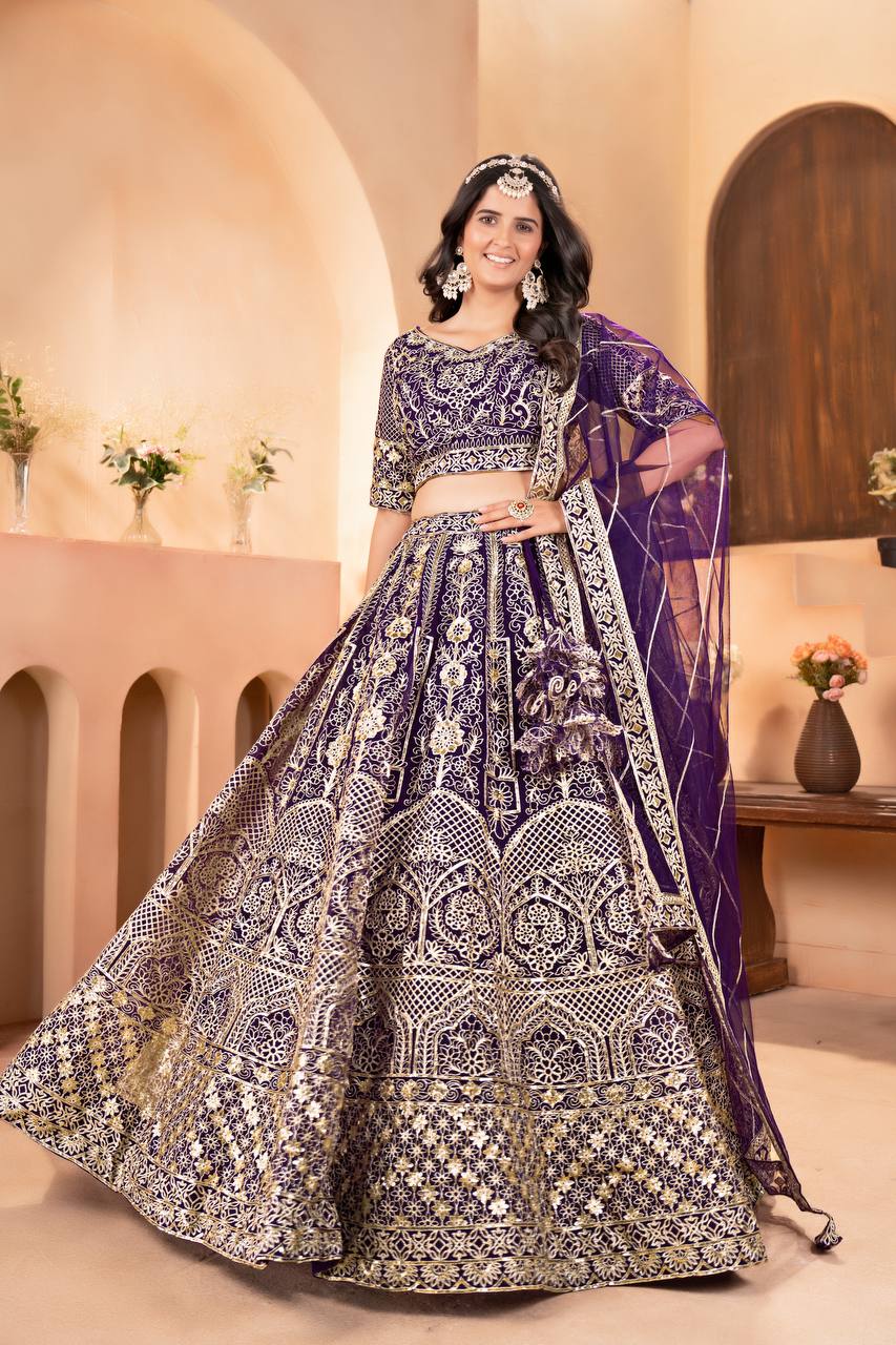 Regal Radiance Wine Net Designer Lehenga Choli