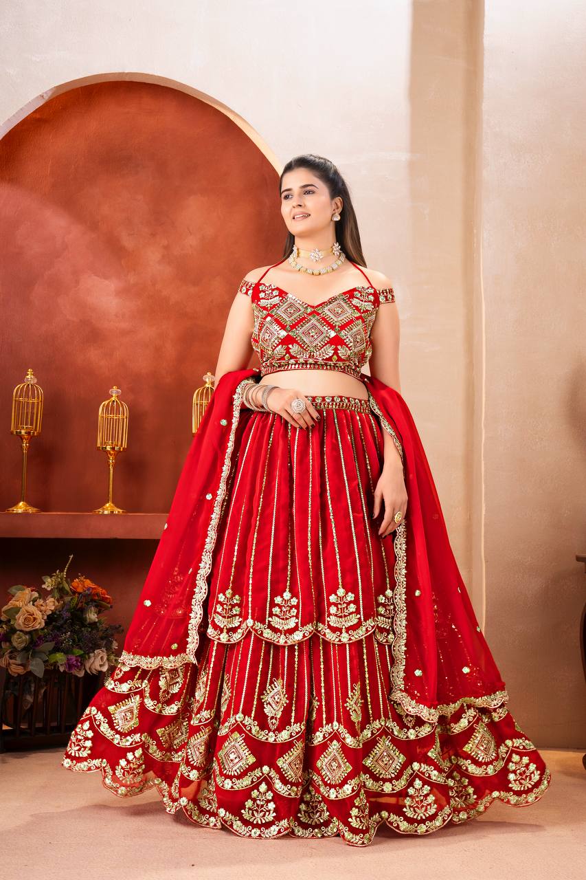 Royal Red Faux Georgette Bridal Lehenga Choli