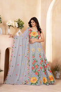 Floral Embroidered Faux Georgette Lehenga Choli