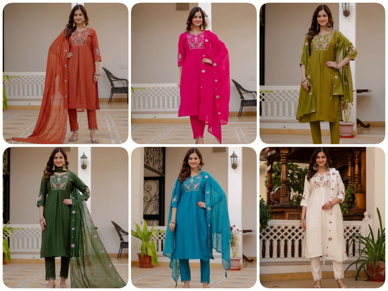 Embroidered Viscose Mango Silk Kurti Pant Set