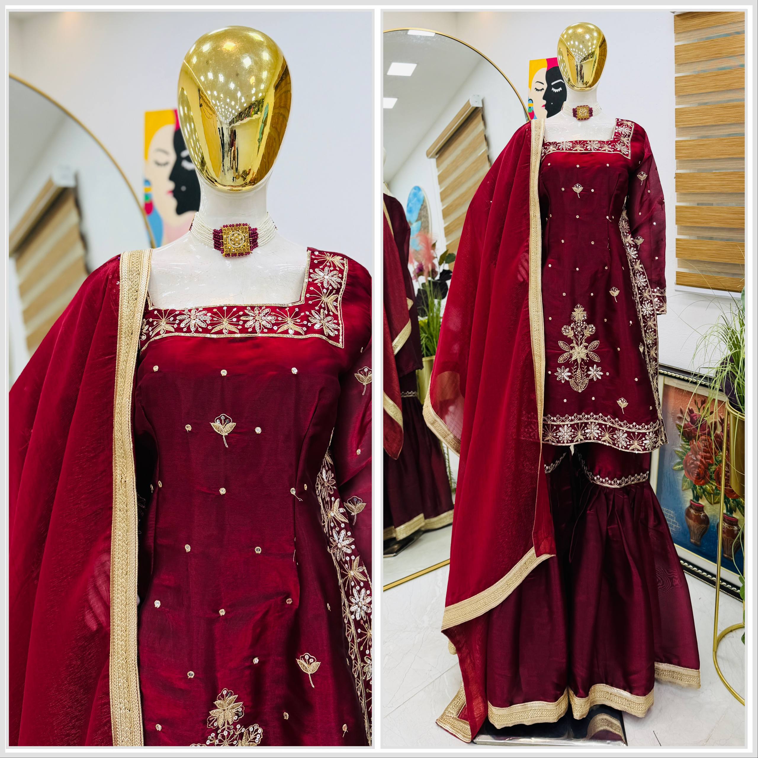 Designer Party Top Palazzo & Dupatta Set