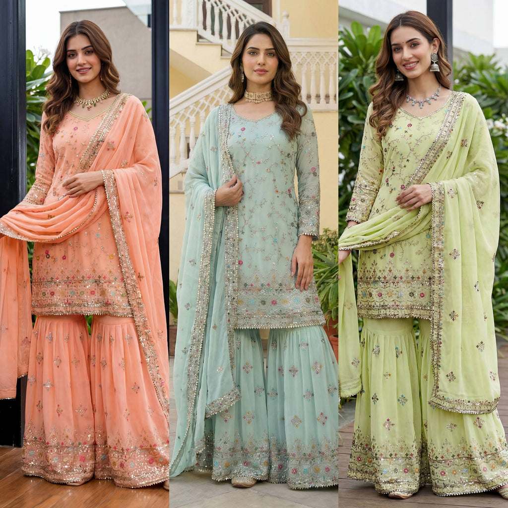 Embroidered Mint Sharara Suit with Dupatta