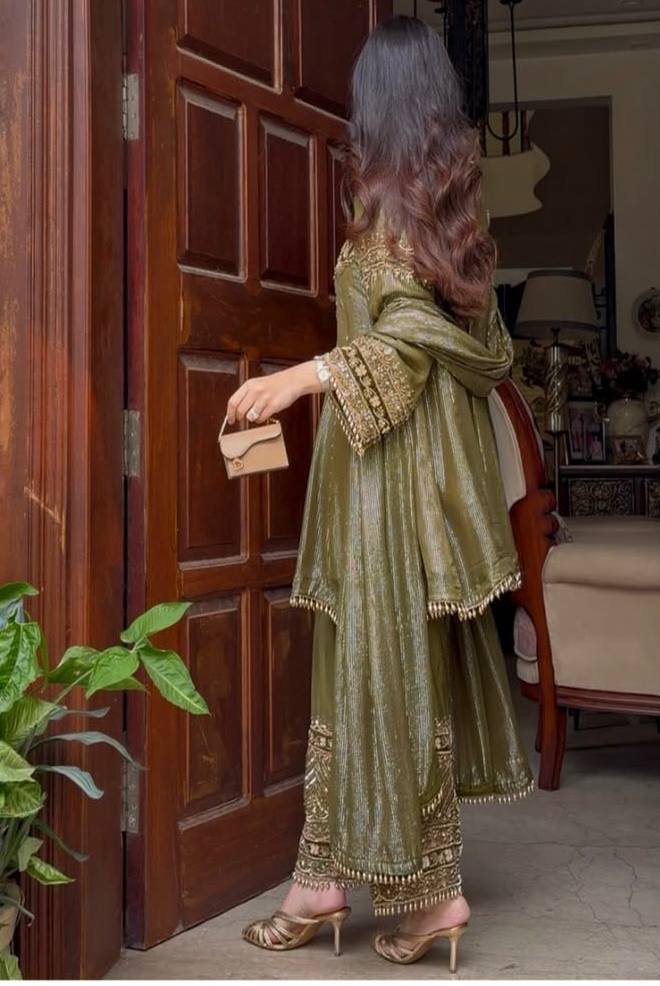 Eid Special Embroidered Top Palazzo & Dupatta Set