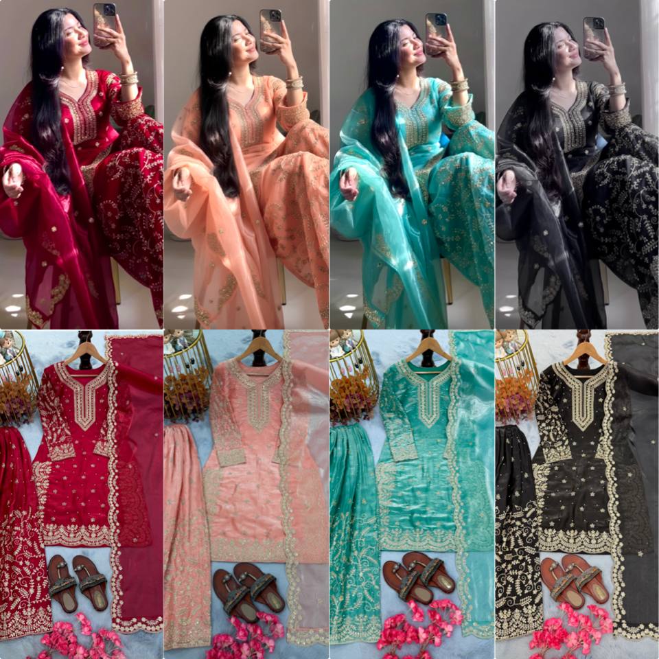 GMY Silk Top Palazzo & Dupatta Set