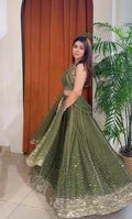 Olive Thai Silk Sequins Lehenga Set