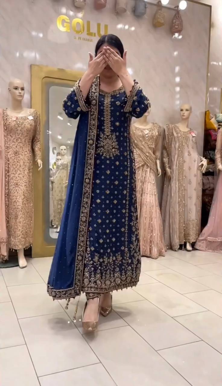 Heavy Faux Georgette Chinon Sequin Suit Set