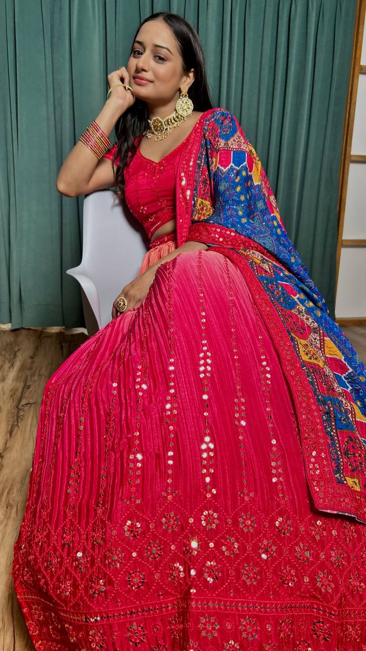 Chinon Silk Sequins Lehenga Set