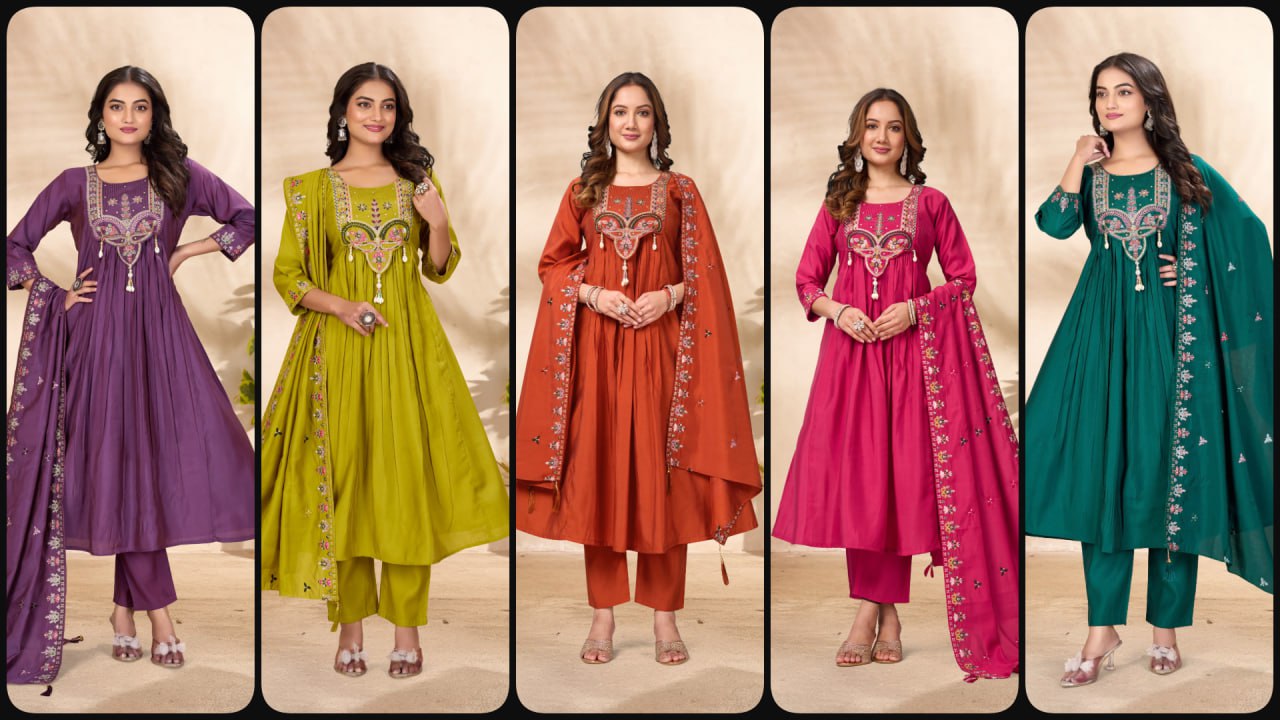 Roman Silk Embroidered Anarkali Kurti Set