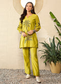Mustard Embroidered Crepe Kurta Co-Ord Set