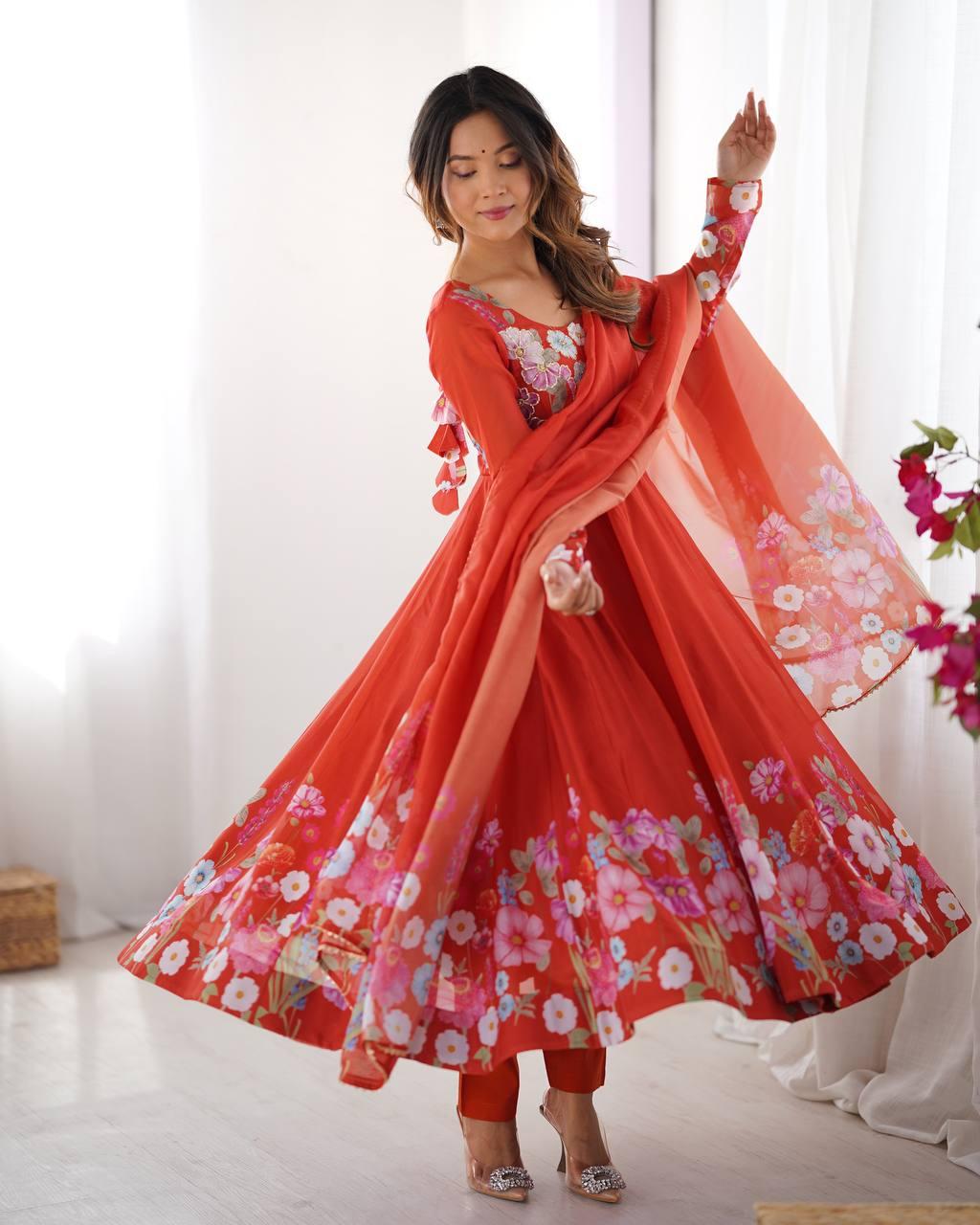 Floral printed organza Anarkali suit
