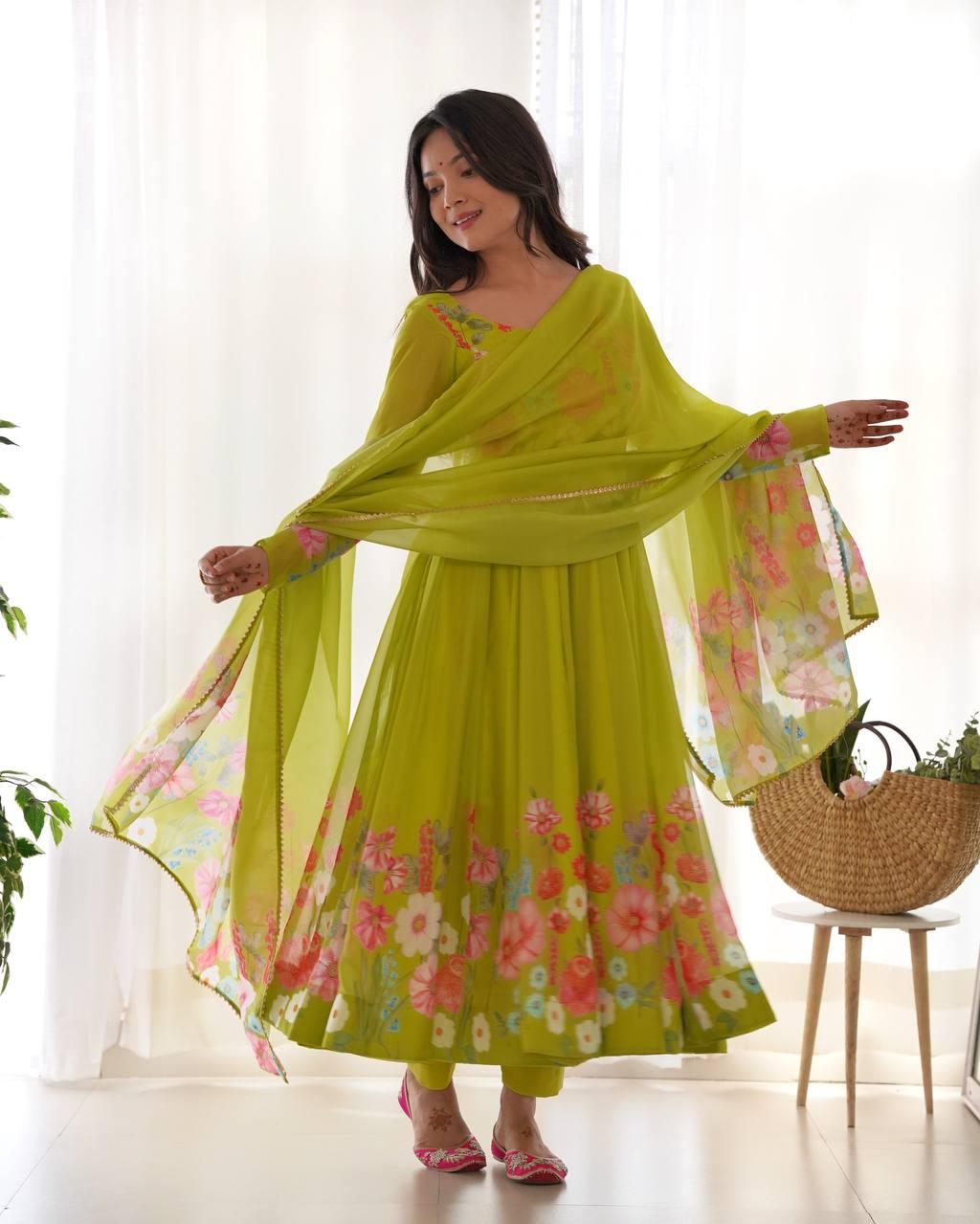 Floral printed organza Anarkali suit