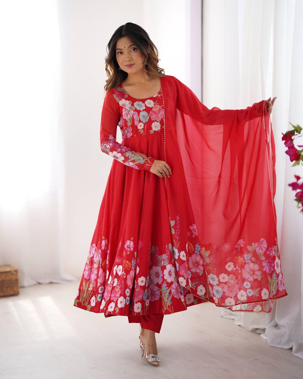 Floral printed organza Anarkali suit