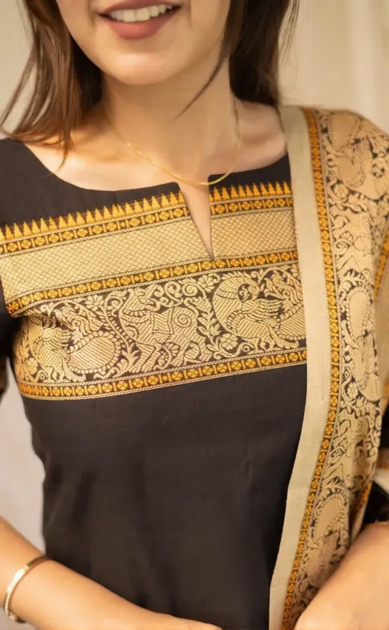 Kanchi Cotton Jacquard Kurti Dupatta Set