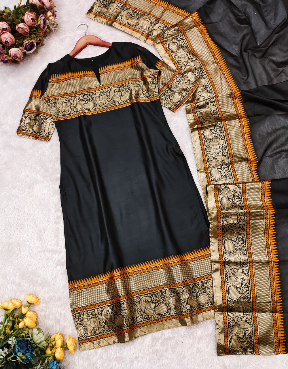 Kanchi Cotton Jacquard Kurti Dupatta Set