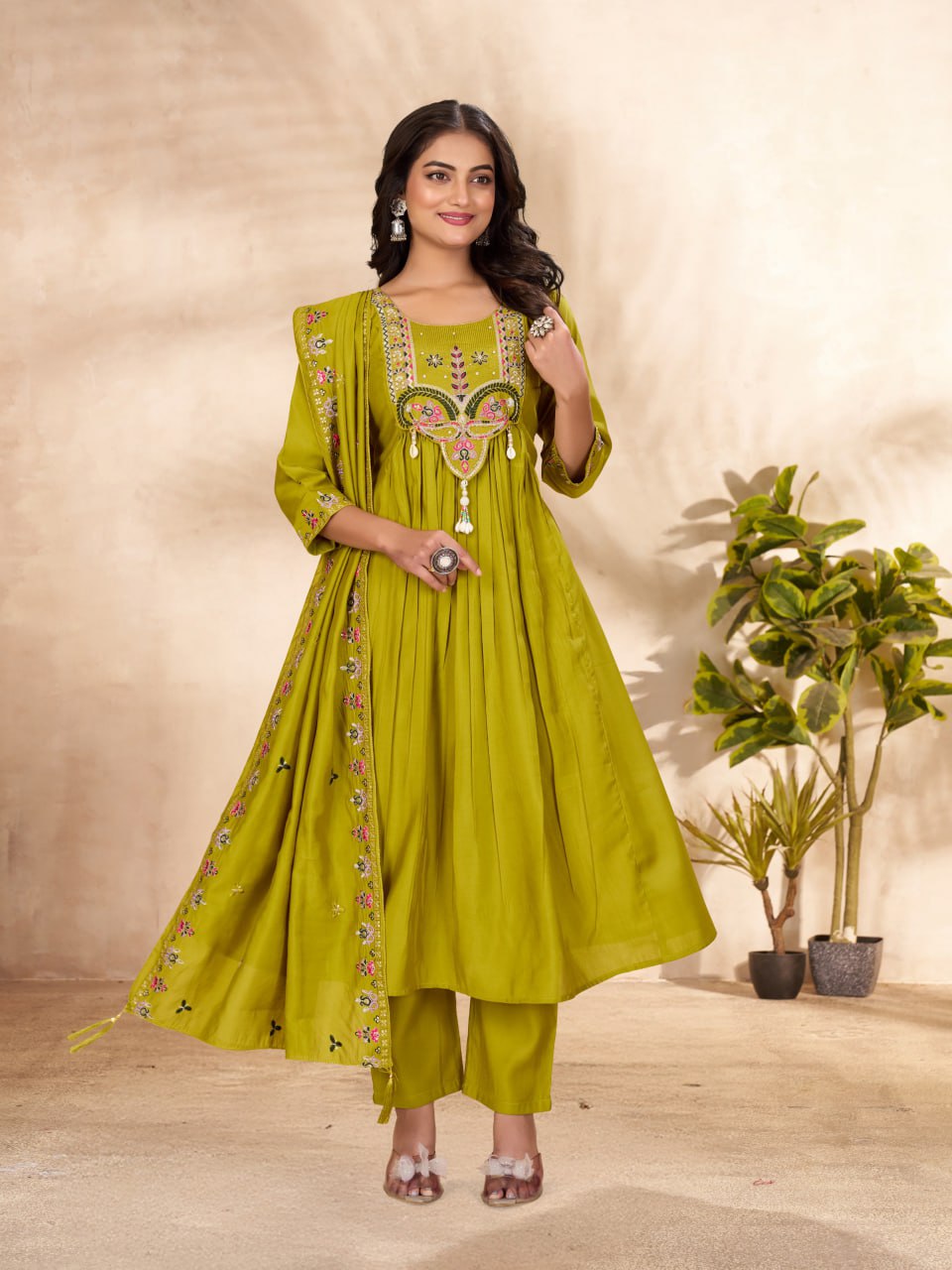 Roman Silk Embroidered Anarkali Kurti Set