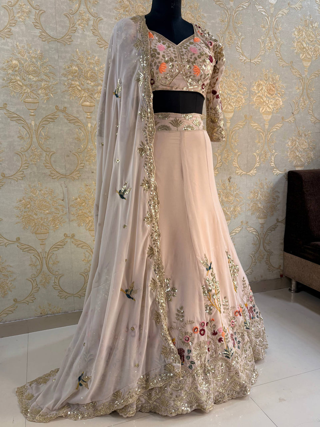 Faux Georgette Flared Lehenga Set