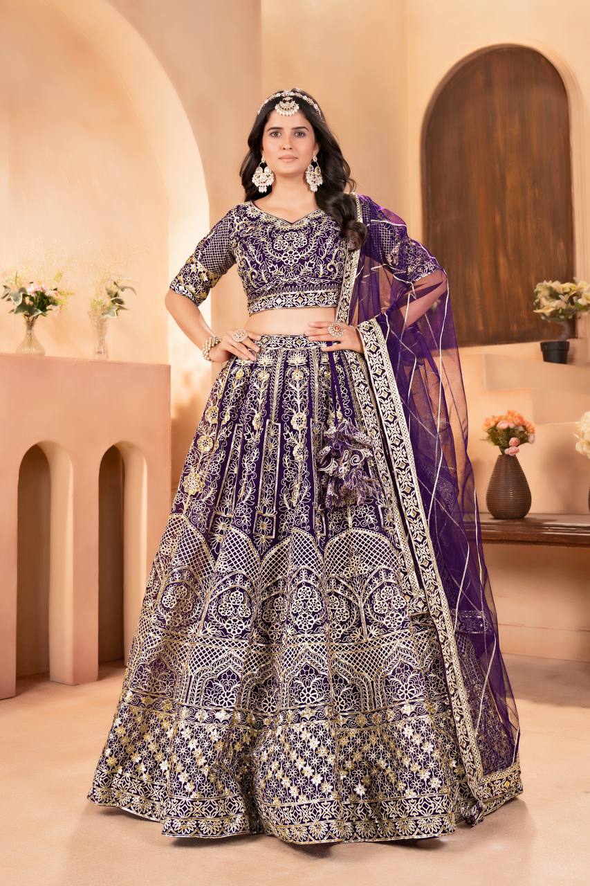 Regal Radiance Wine Net Designer Lehenga Choli