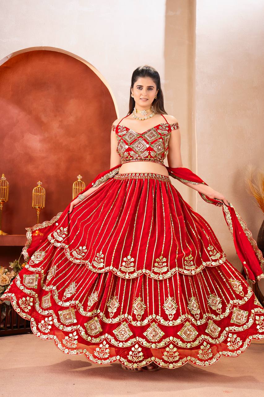 Royal Red Faux Georgette Bridal Lehenga Choli