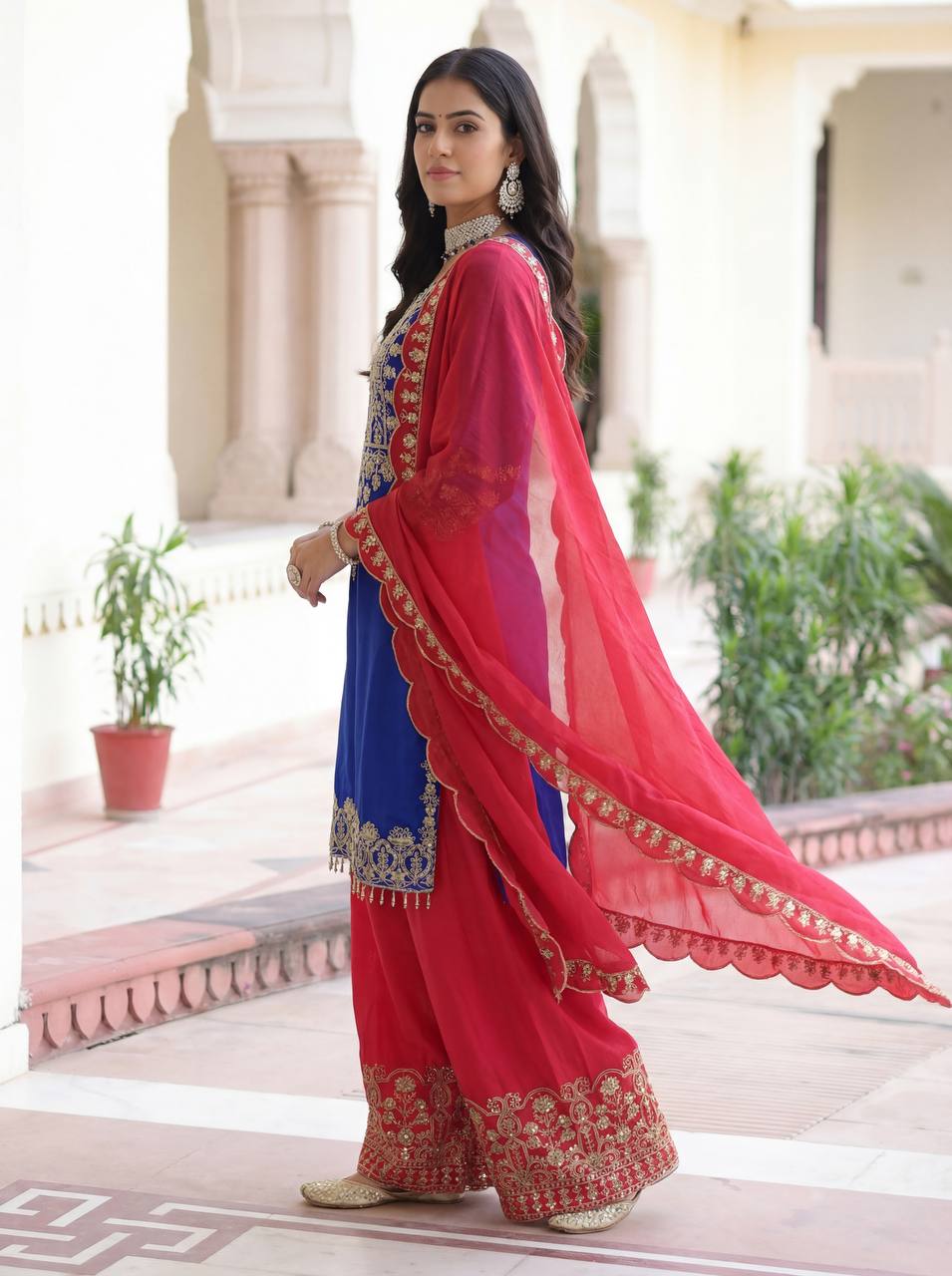 Chinon Silk Embroidered Designer Sharara Set