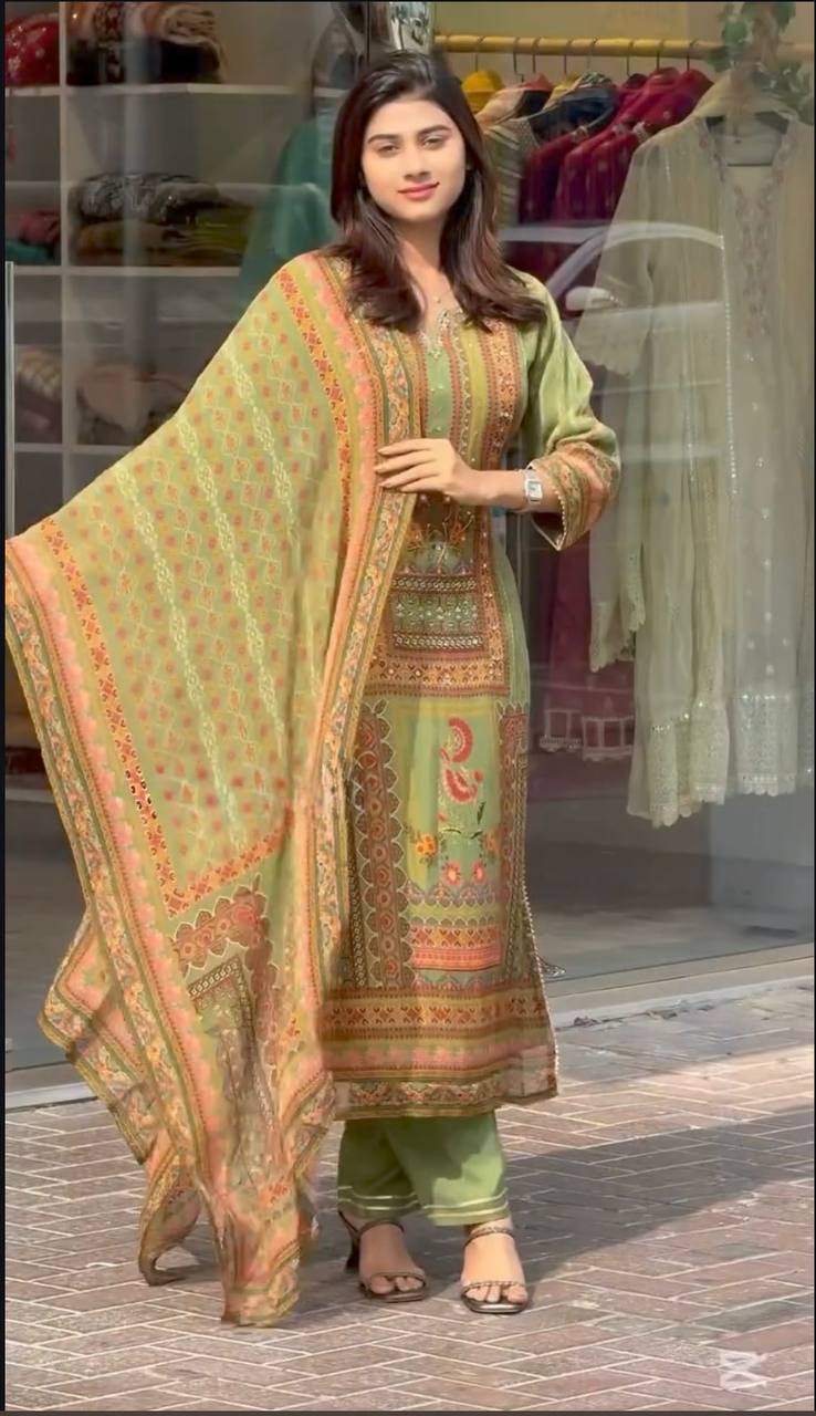 Faux Georgette Digital Print Handwork Salwar Suit