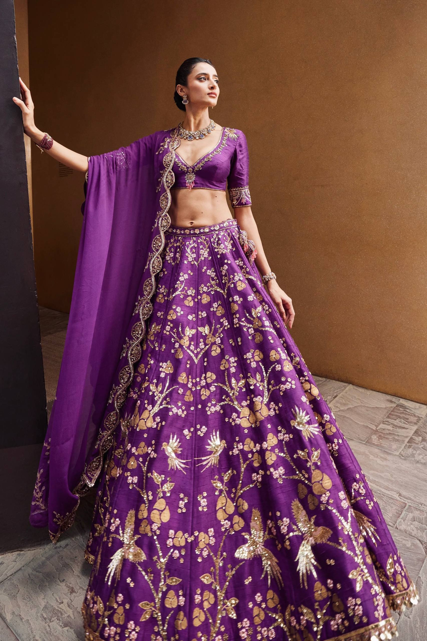 Royal Purple Thai Silk Lehenga Choli Set