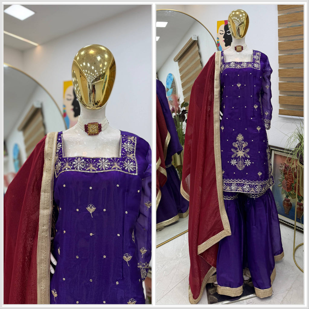 Designer Party Top Palazzo & Dupatta Set