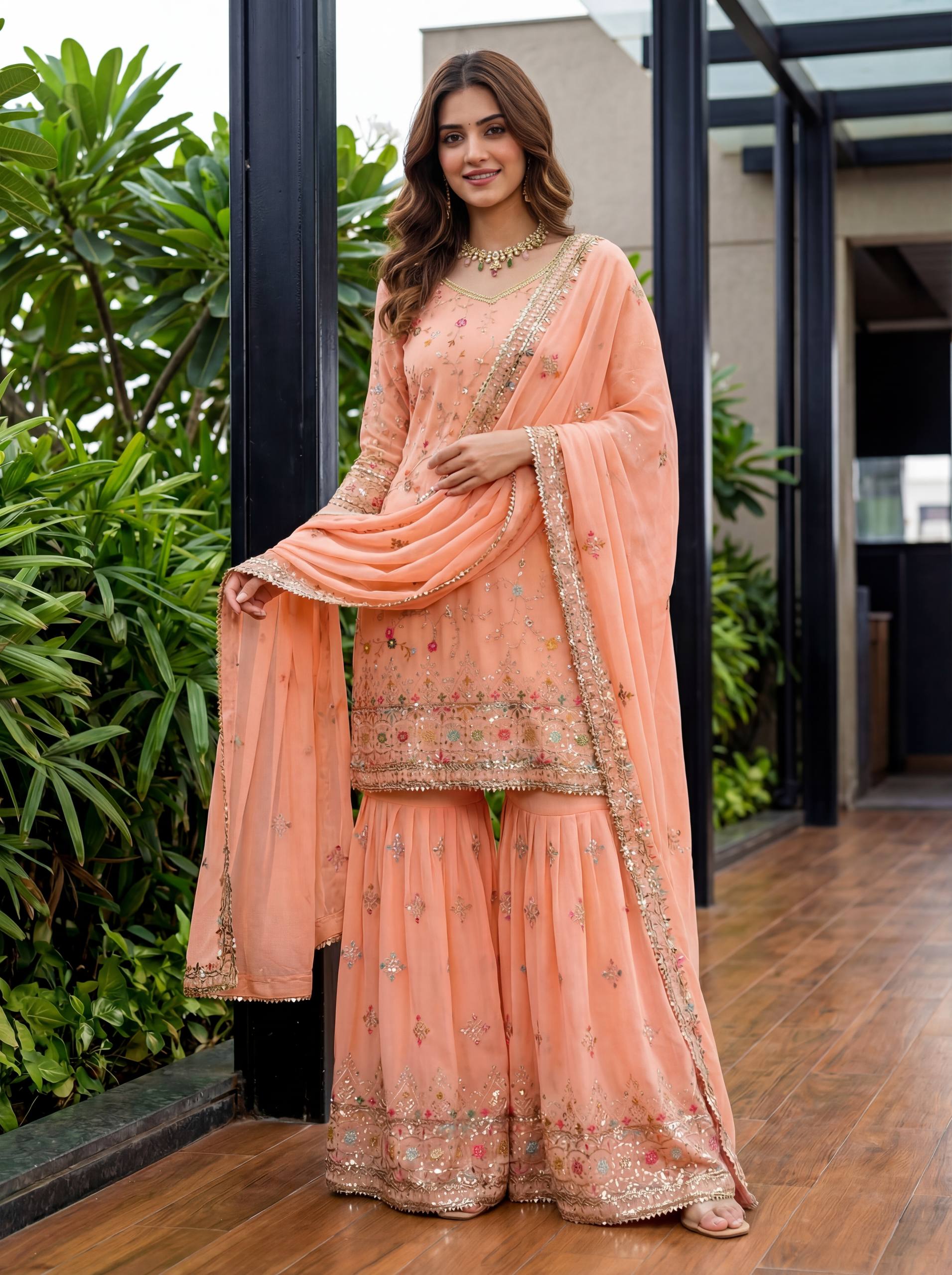 Embroidered Mint Sharara Suit with Dupatta