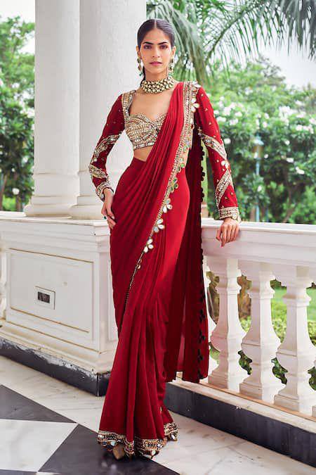 Ready-to-Wear Faux Georgette Mirror Work Saree