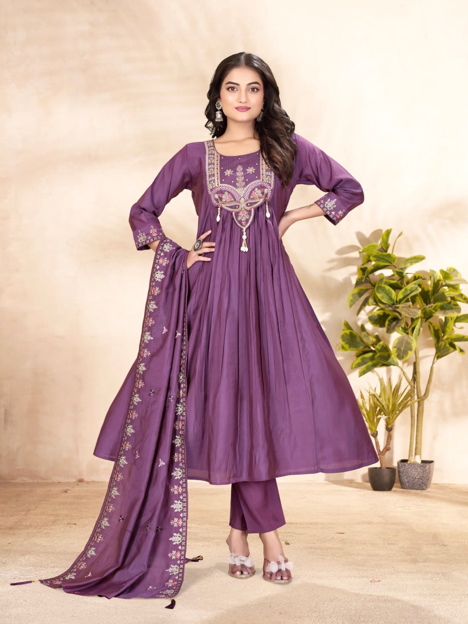 Roman Silk Embroidered Anarkali Kurti Set
