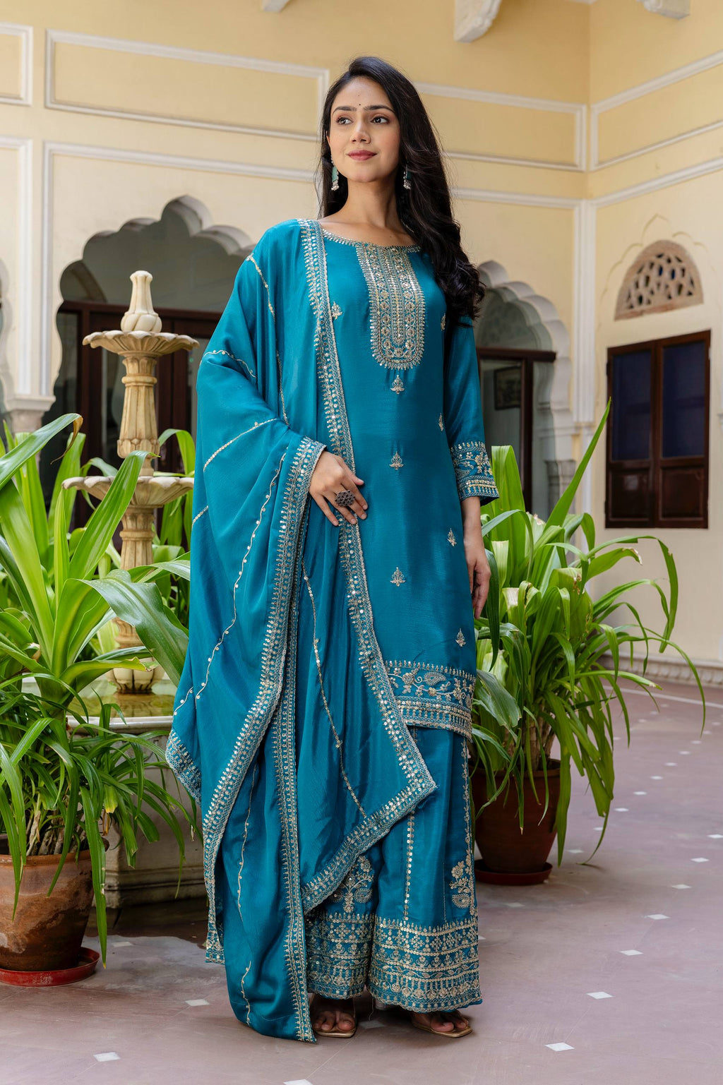 Embroidered Kurti Plazo Set