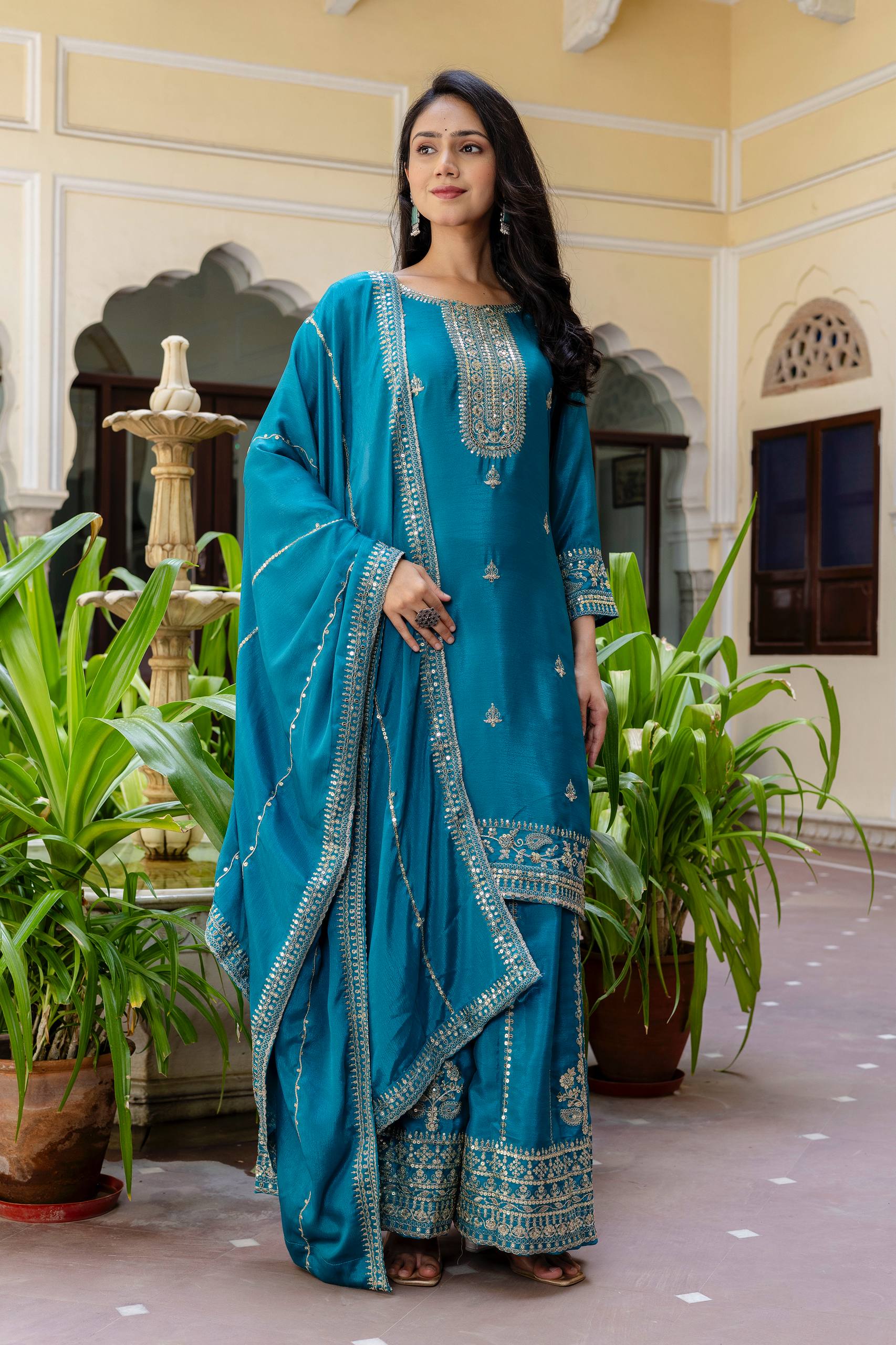 Embroidered Kurti Plazo Set