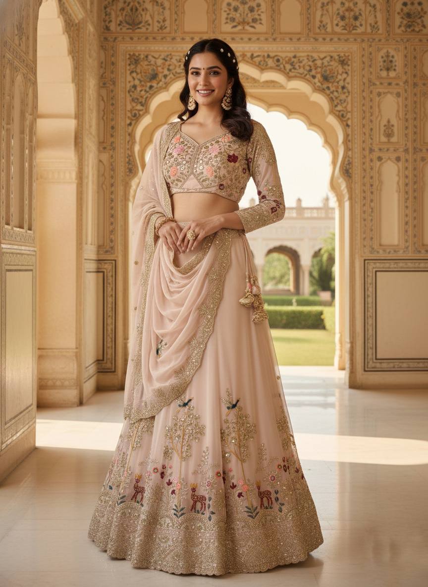 Faux Georgette Flared Lehenga Set