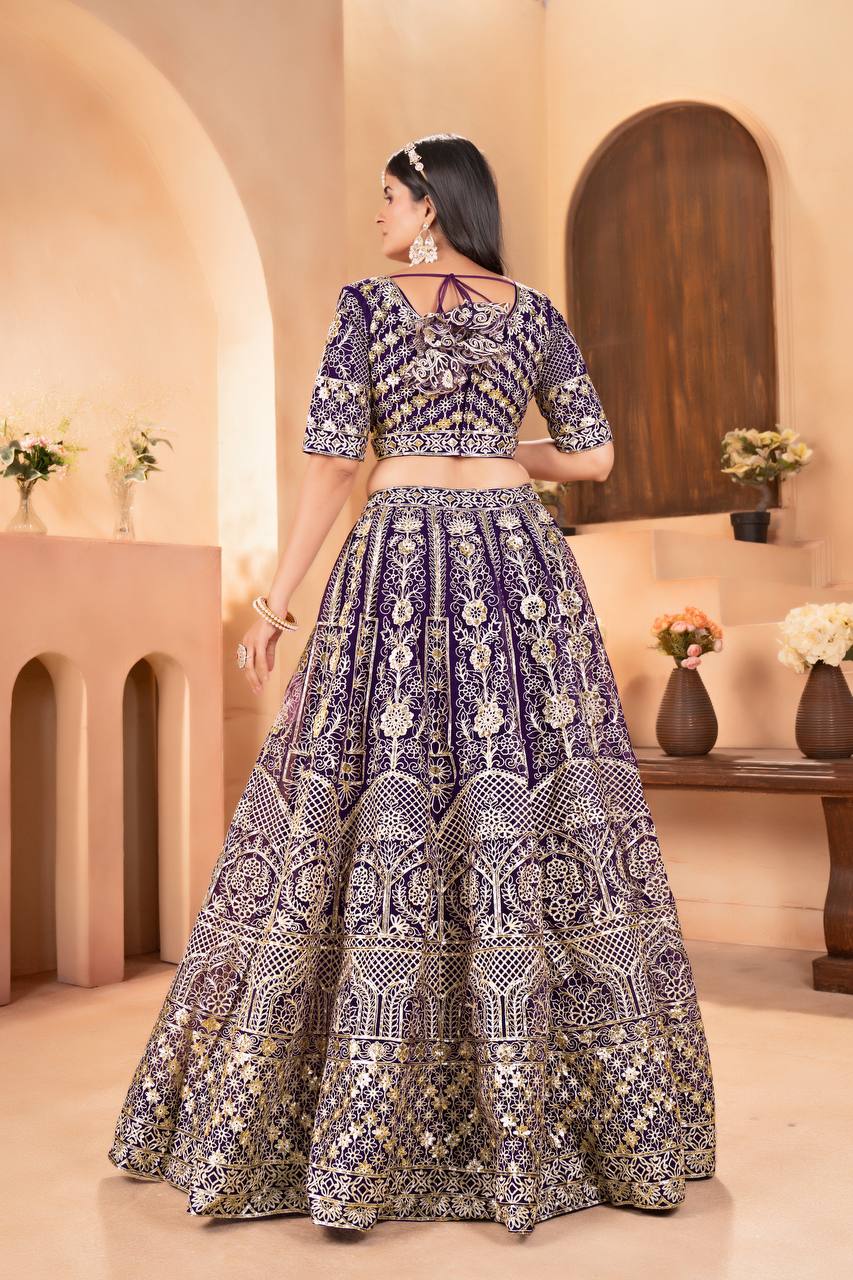 Regal Radiance Wine Net Designer Lehenga Choli