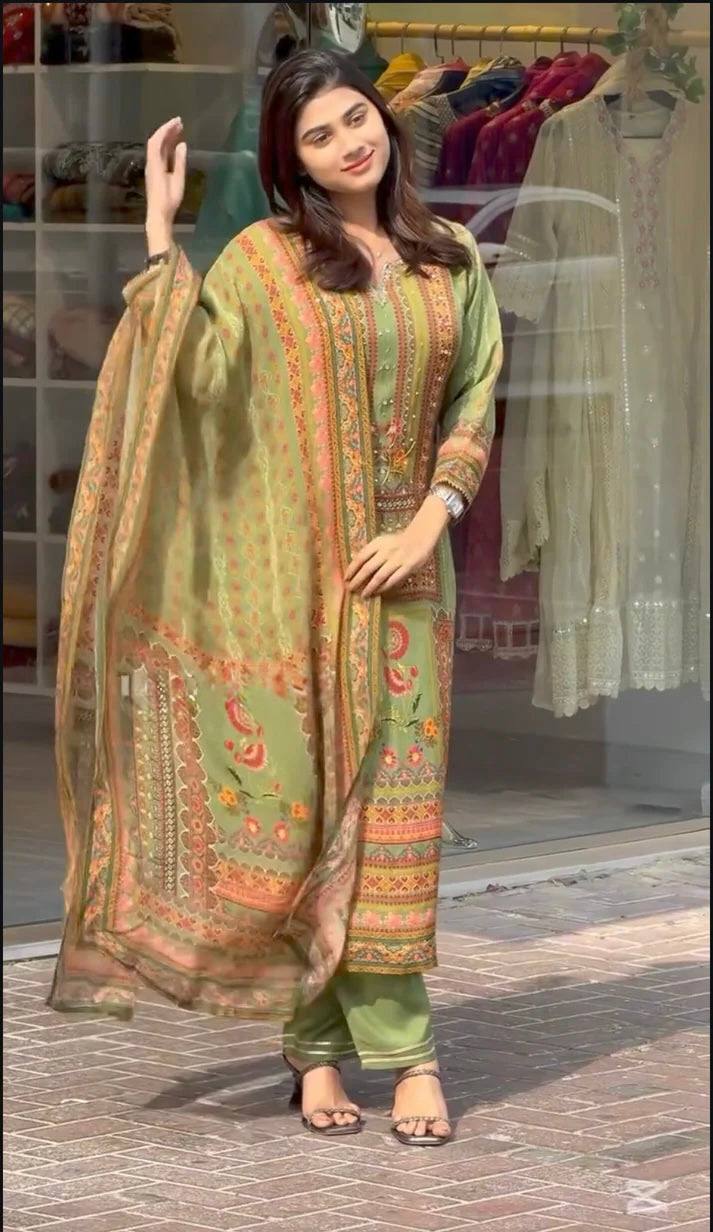 Faux Georgette Digital Print Handwork Salwar Suit
